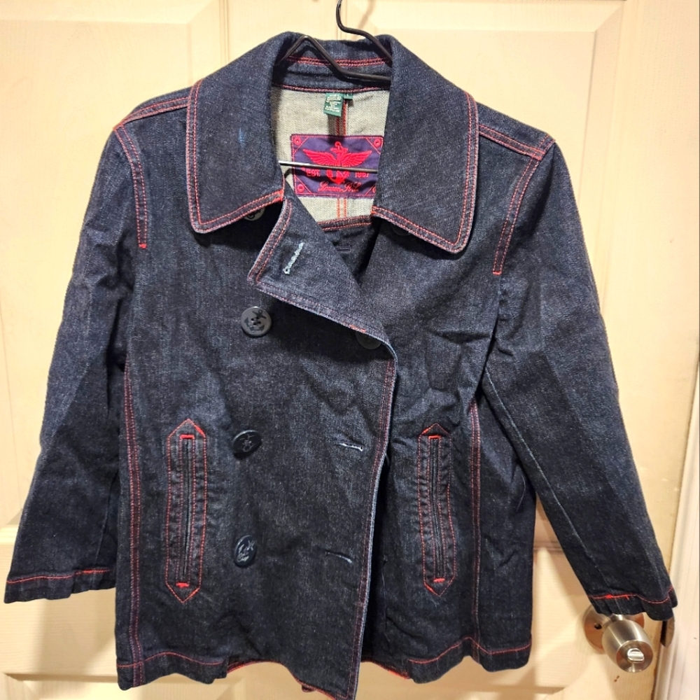 Stylish Denim Jacket with Red Stitching